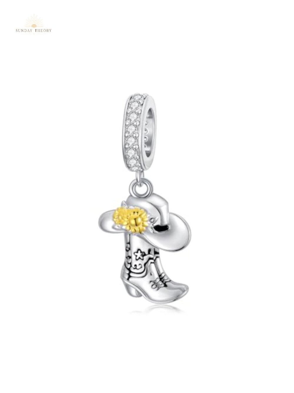 Sterling Silver Cowboy Boot Sunflower Charm for Bracelets & Jewelry Making